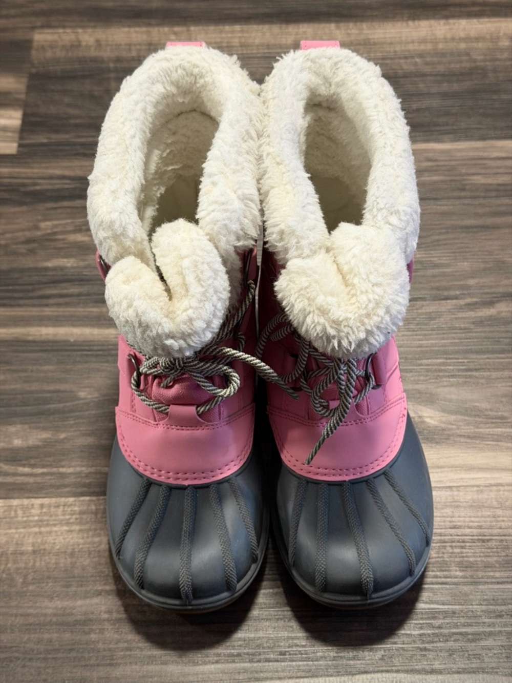 Kids Size 3 Pink and Gray Waterproof Snow Boots with Plush Lining